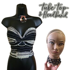Grayish Tube Top & Choket Set, Xl-1X HandmadebyMe, Y2k, 90s,